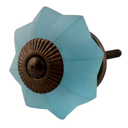 Turquoise Frosted Melon Glass Cabinet Knobs